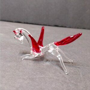 Miniature Art Glass Pegasus, Tiny Glass Animal, Flying Horse, Pink Red Clear